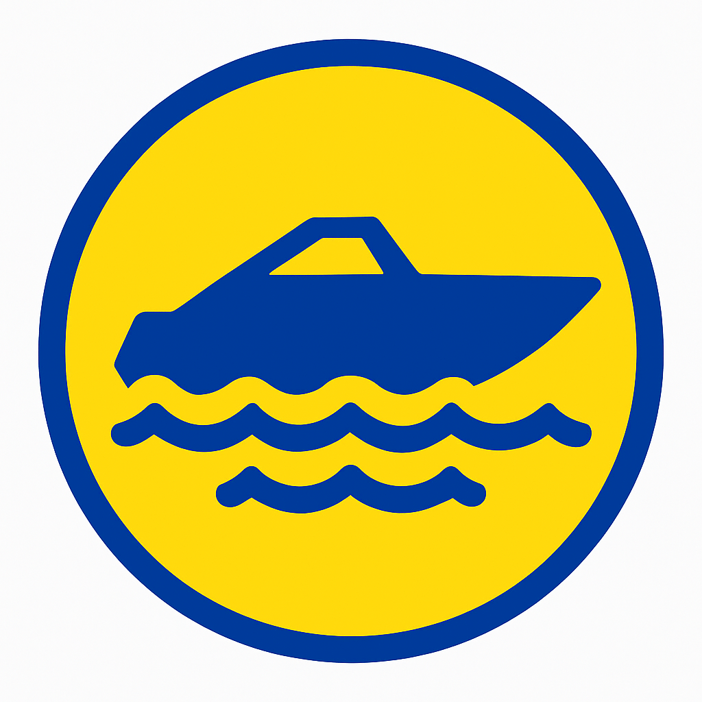 Team ZX1 motor boat industry icon featuring a powerboat over waves, representing marine lubrication for motorboats.