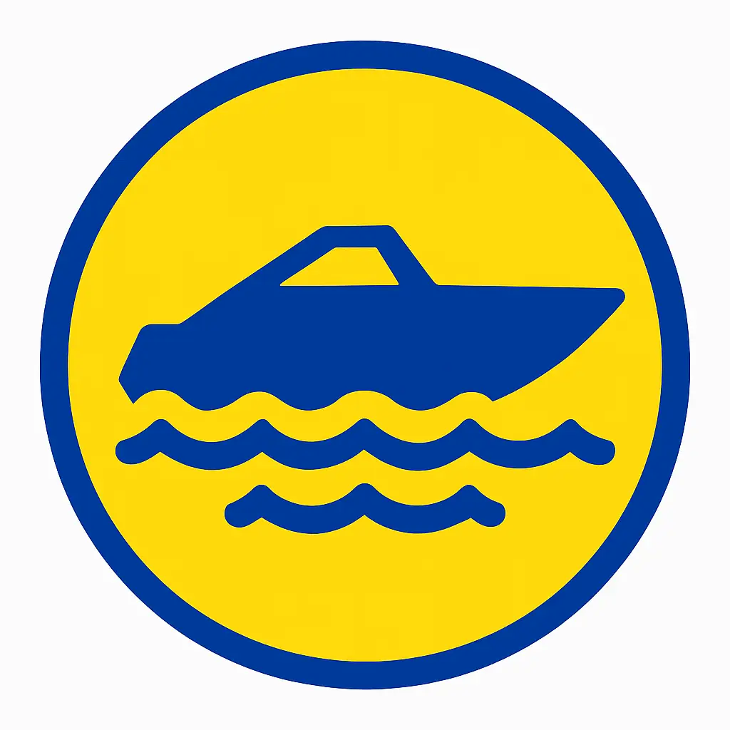Team ZX1 motor boat industry icon featuring a powerboat over waves, representing marine lubrication for motorboats.