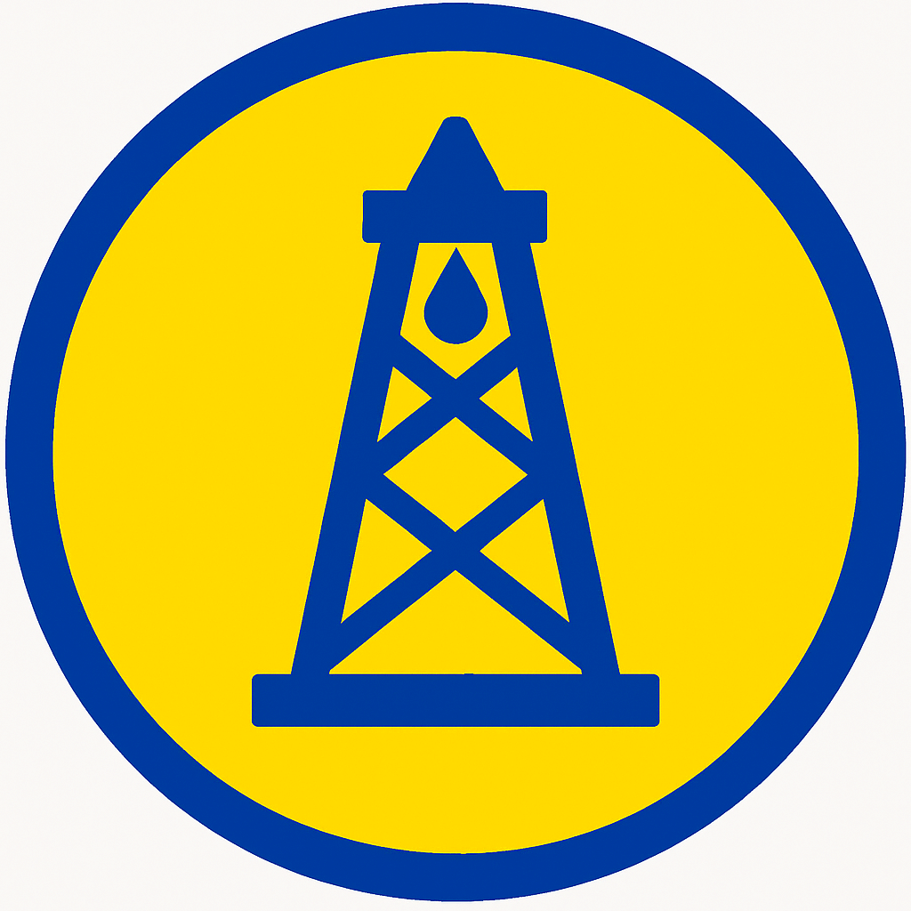 Team ZX1 oil drilling industry icon showing a derrick tower with oil drop, representing industrial lubrication solutions.