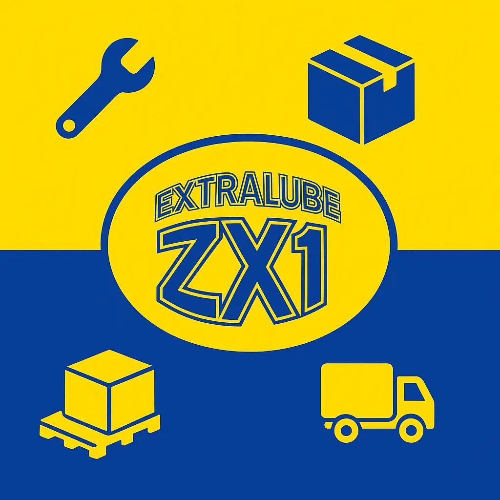 Team ZX1 trade benefits visual with tools, delivery icons and logo, promoting services for professional trade clients.